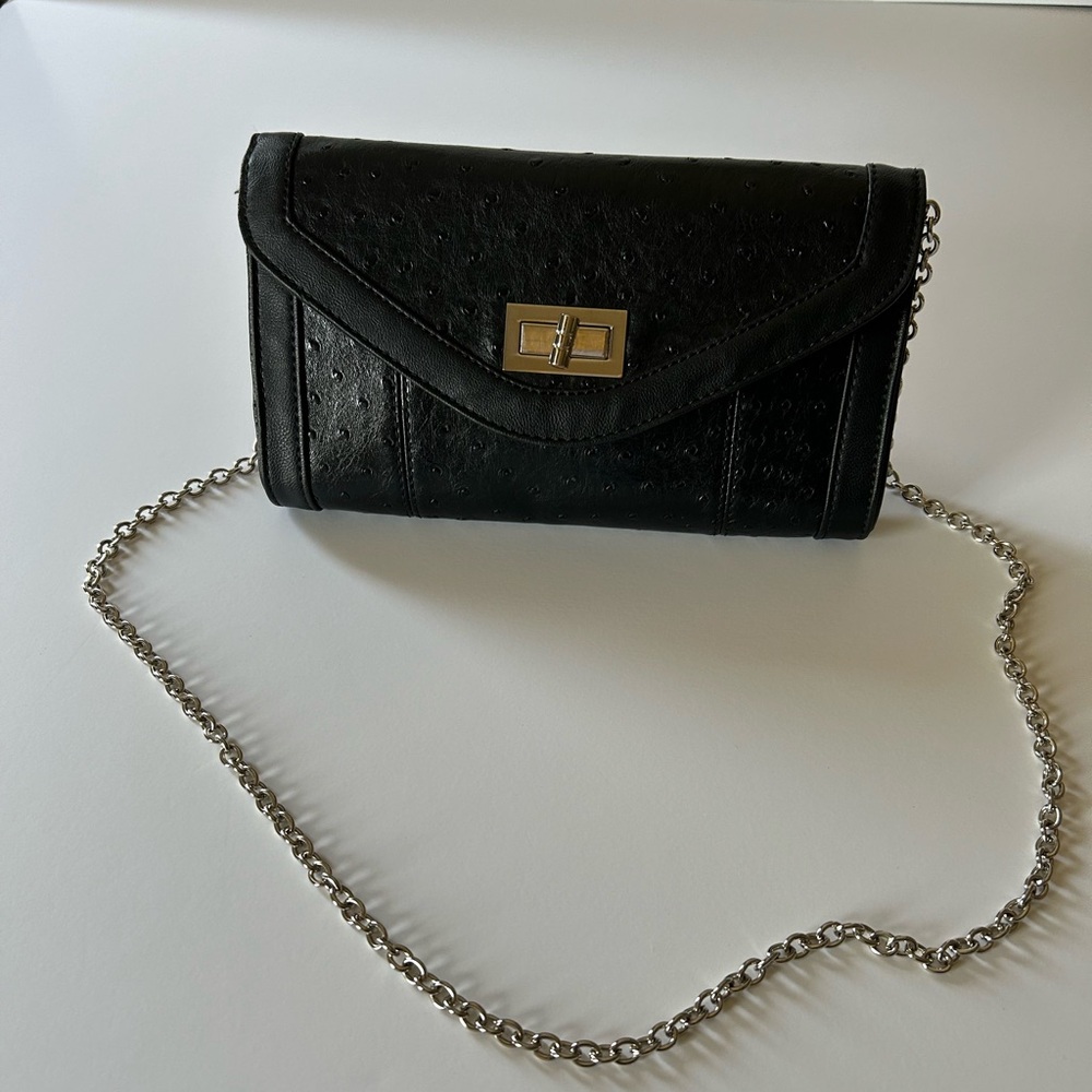 Apt 9  Black Embossed Faux Patent Clutch Crossbody Bag Brand New NWT
